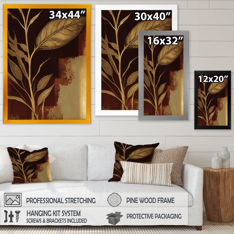Terra Cotta Chocolate Leaves V - reproduction sur toile, H 20 po x l 12 po x P 1 po, Toile avec cadre photo noir