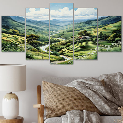 Vietnam Green Rice Terrace Field I - Vietnam Canvas Print - 5 Panels