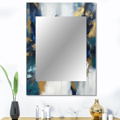 Indigo Awakening Abstract In Blue And Gold - Abstract Painting Unique Wall Mirror, Gold Mirror, Printed Metal Art