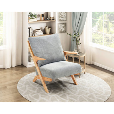 Chaise de style Mid-Century moderne en chenille grise, finition naturelle, structure en bois d'hévéa massif, coussin de siège en mousse, dossier réversible, housse de dossier amovible, limite de poids de 300 lb, décoration de salon