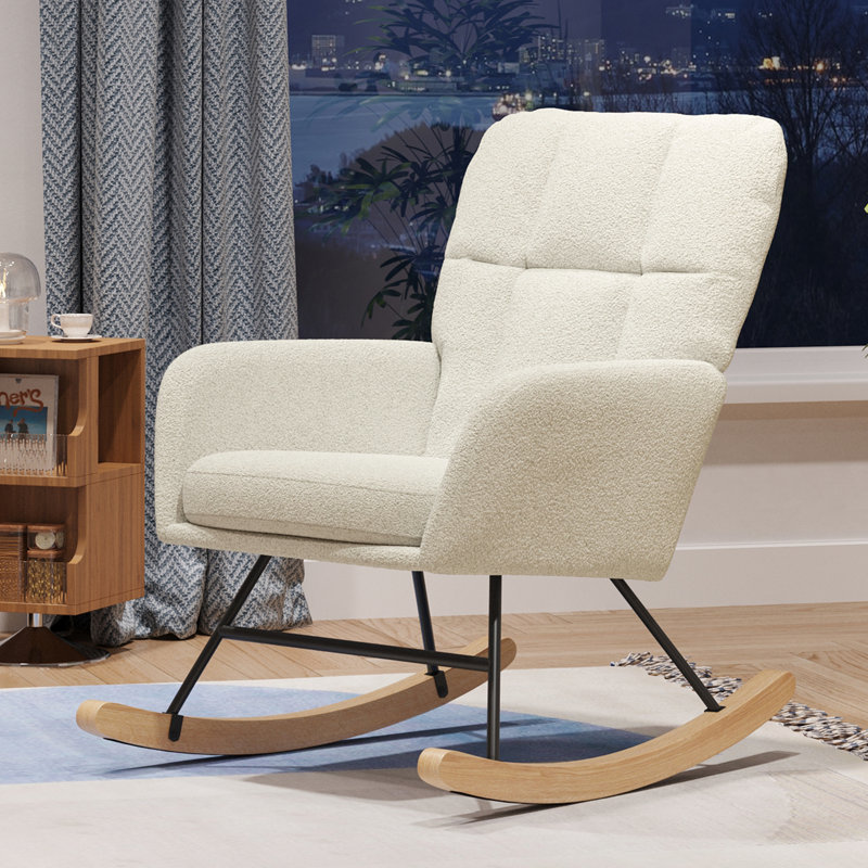 Chaise berçante de chambre de bébé, chaise berçante berçante rembourrée Teddy, Beige