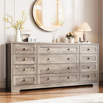 12 Drawers Wood Dressers for Bedroom, Modern Wooden Dresser for Living Room, Hallway, Entryway
