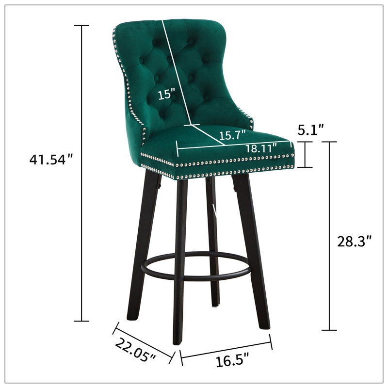 Tabourets de bar rotatifs modernes Tabourets de bar en velours Tabourets de bar capitonnés à boutons Rivet pour îlot de cuisine, bistro, avec anneau de traction en métal Robuste repose-pieds Grand bar pour la maison