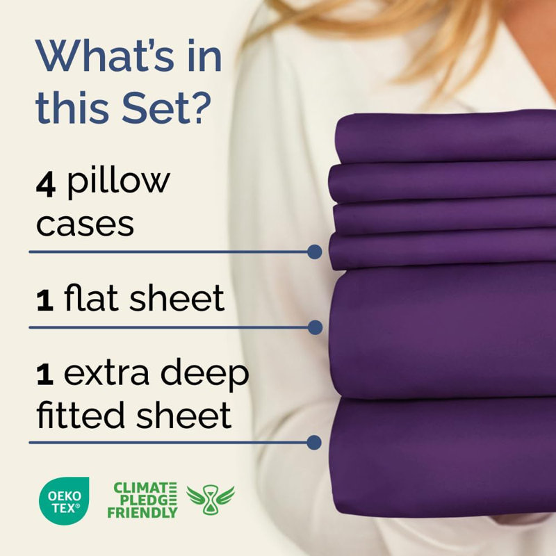 6 Piece Extra Deep Pocket Sheet Set, Cooling & Breathable Bed Sheets, Soft Hotel Luxury Bedding, Fits 18–24 Inch Mattress