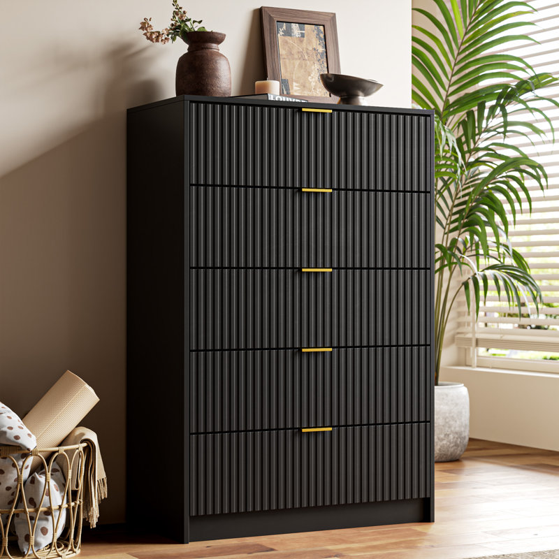 Commode à 5 tiroirs, H 47,2 po, Noir