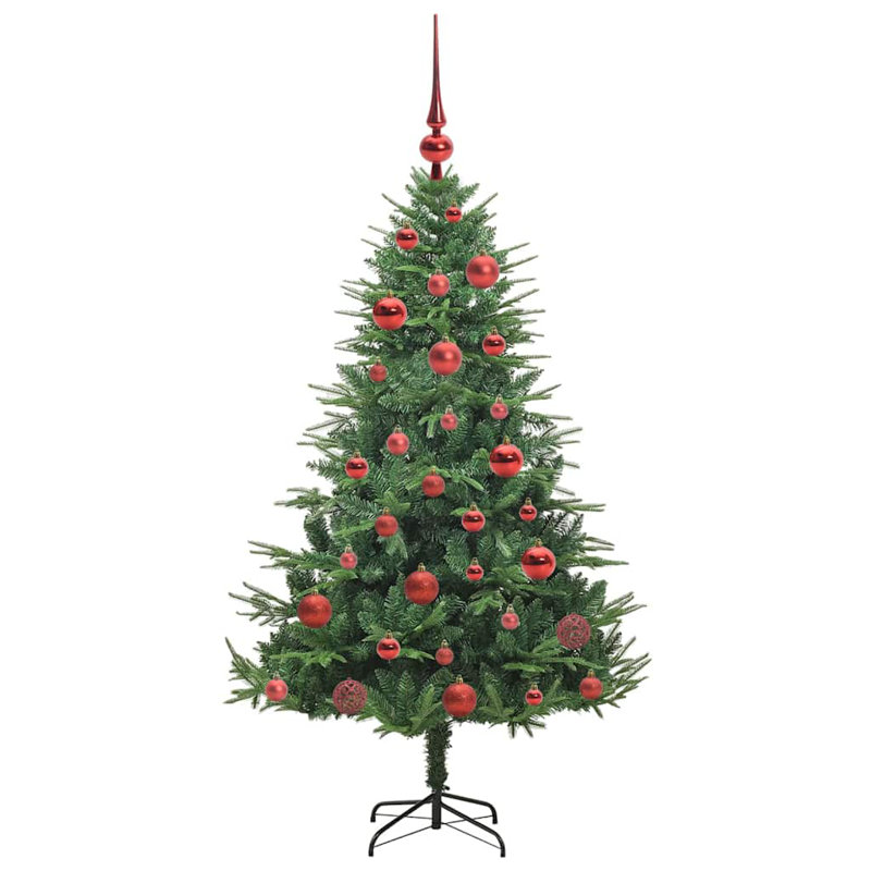 Artificial Pre-lit Christmas Tree with Ball Set, 150cm H, Green/Red