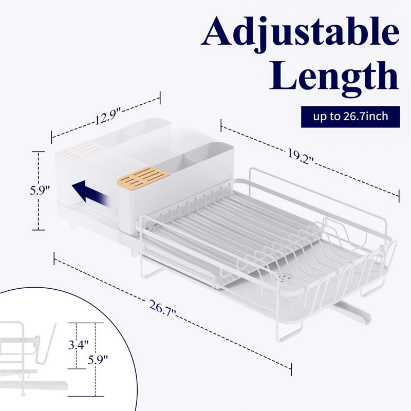 Large & Extendable Multifunctional Dish Drying Rack, White