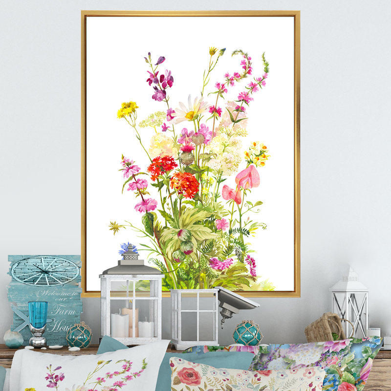 Bouquet de fleurs de la forêt en fleurs - œuvre d'art traditionnelle sur toile, H 40 po x l 30 po x P 1,5 po