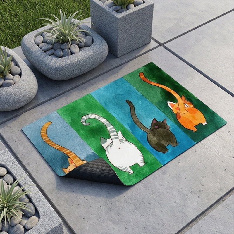 Paillasson Curious Feline: Panneau arrière intérieur / extérieur multi-panneaux (16 po x 24 po)