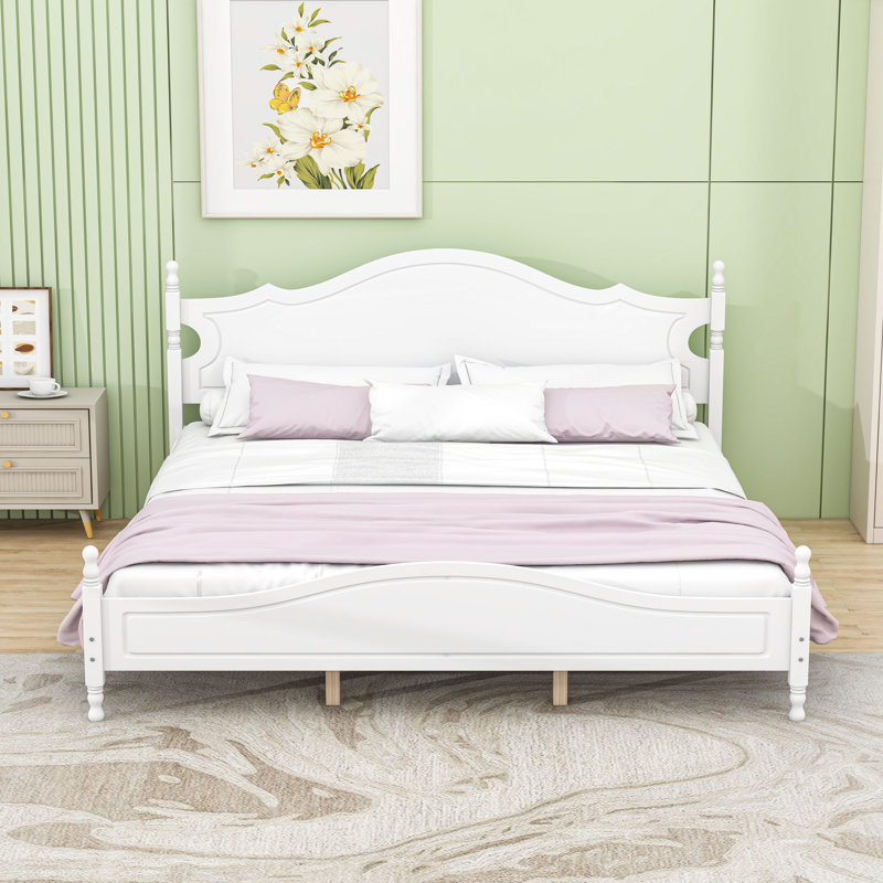 Lit plateforme très grand en bois avec tête de lit et lattes, White