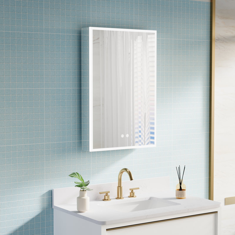Azamat 30"H Recessed or Surface Mount Frameless LED Medicine Cabinet With  Adjustable Shelves, 30" H x 20" W x 4.63" D