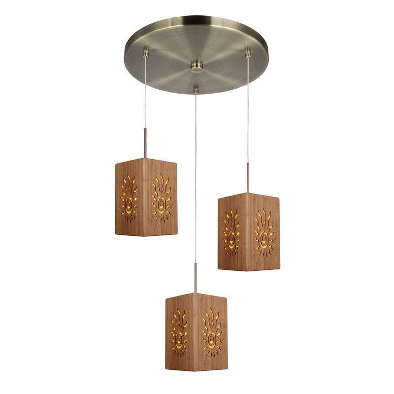 Suspension carrée 3 lumières grappe Newsom, H 72 po x l 21 po x P 21 po, Laiton