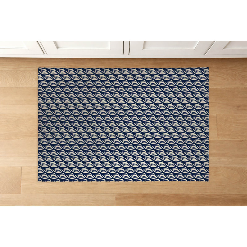 Tapis de cuisine à profil bas Diagonal Wave, Bleu marine foncé, Rectangle 5 pi x 7 pi