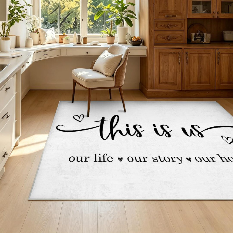 Tapis d'intérieur blanc lavable à la machine Story Home, Rectangle 55 po x 79 po