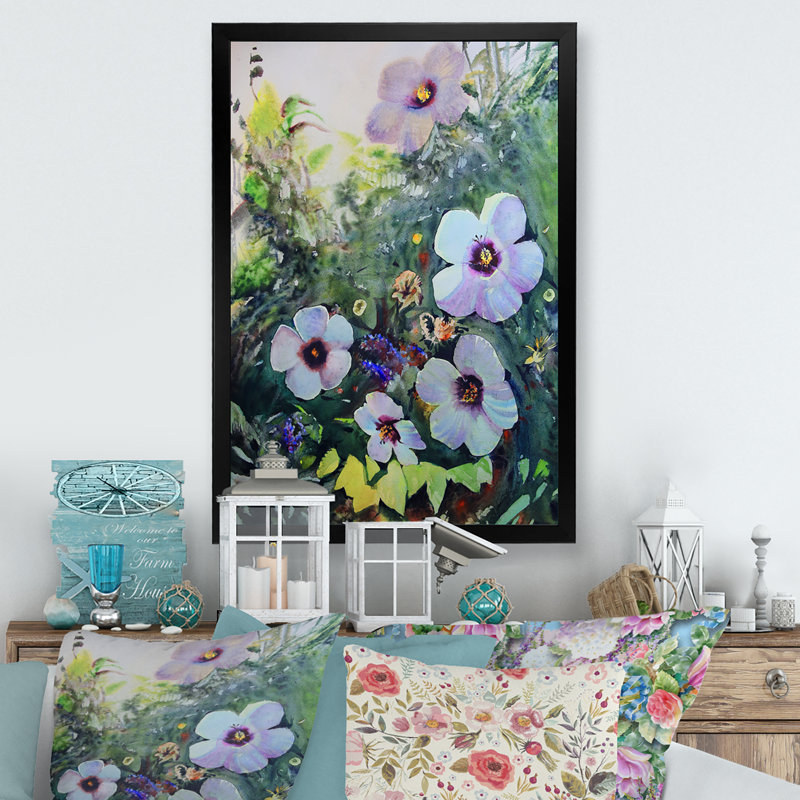 Bouquet de fleurs blanches - reproduction d'art sur toile, Cadre photo noir, H 20 po x l 12 po x P 1 po