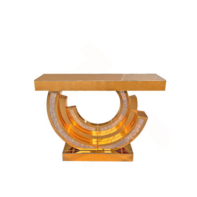 New Design Crushed Diamond Mirrored Console Table  Entryway Table With Diamond Inlay Long Accent Table Glass Sofa Table For Home Decor(Brown)