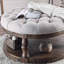 Table basse ronde en bois de style rustique avec pieds tournés et tablette ouverte en chêne antique-1762983142