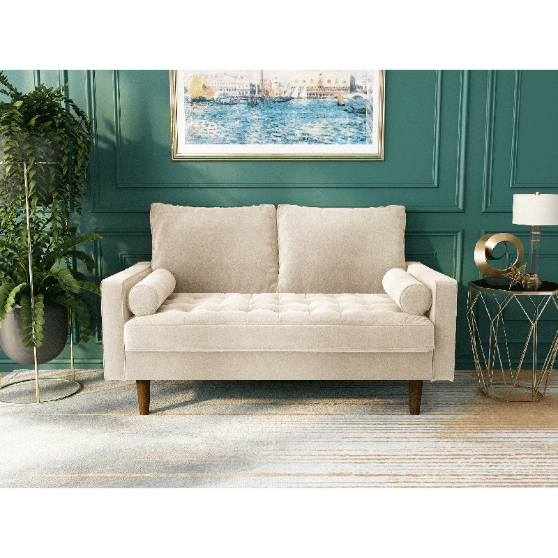 Gabrielo 58" Square Arm Sofa Loveseat, Ivory Velvet