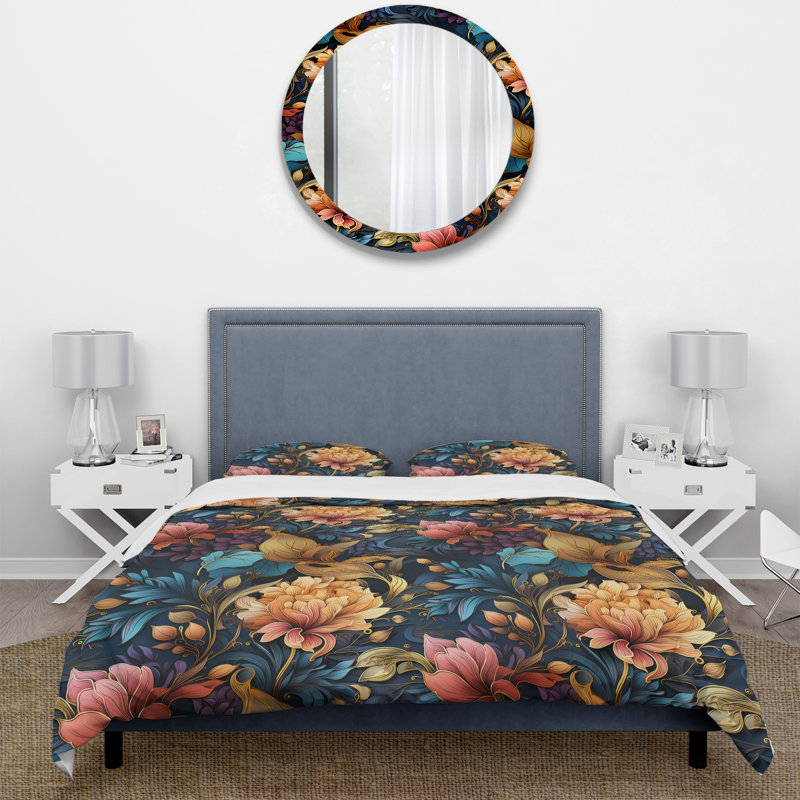 Literie Art Nouveau Blue Tones I, Housse de couette pour grand lit et 2 taies décor