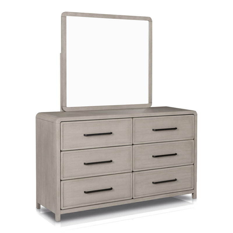 Commode 6 tiroirs en bois massif avec miroir Rippy Dehn
