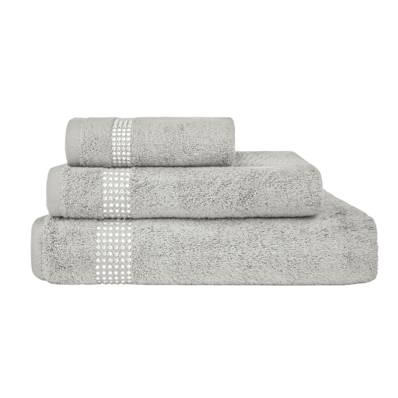 Sparkles Home | 3 Piece Cotton Towel Set | Rhinestone Stripe | Elegant Bathroom Decor, Gray