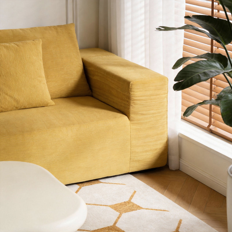 L-shaped Modular Cloud Sofa In A Box, Yellow Velvet Compressed Foam Couch With Boneless Design, Vacuum-packed Modular Sectional For Living Room – Choose Left Or Right Facing, No Assembly Required(left-hand Chaise-sofa facing)