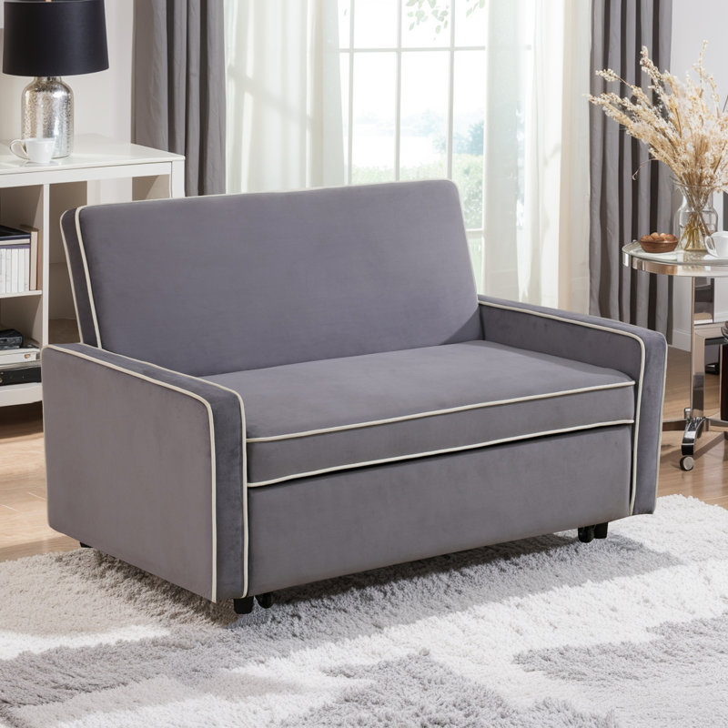 Marsworth Upholstered 53'' Reclining Sleeper Sofa, Gray Cotton Blend