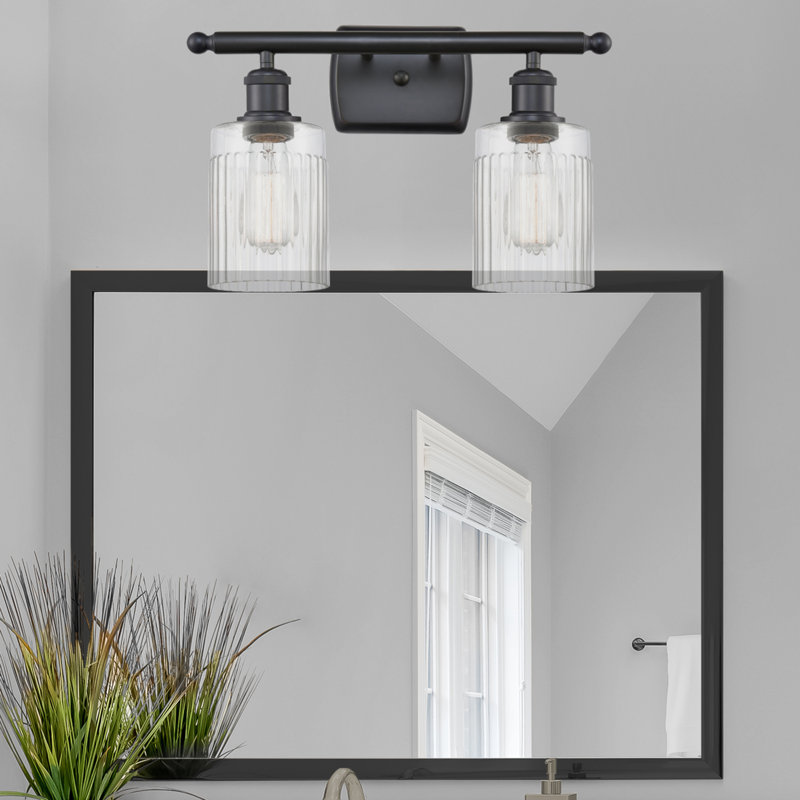 Éclairage pour meuble-lavabo à intensité variable 2 lumières Kamena, Transparent, Ampoule DEL 6 watts rétro, Noir mat