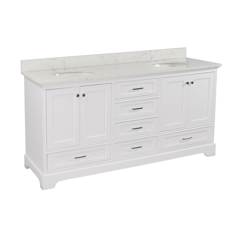 Ensemble de meuble-lavabo double 72 po Larosa, Marbre d'ingénierie, Blanc