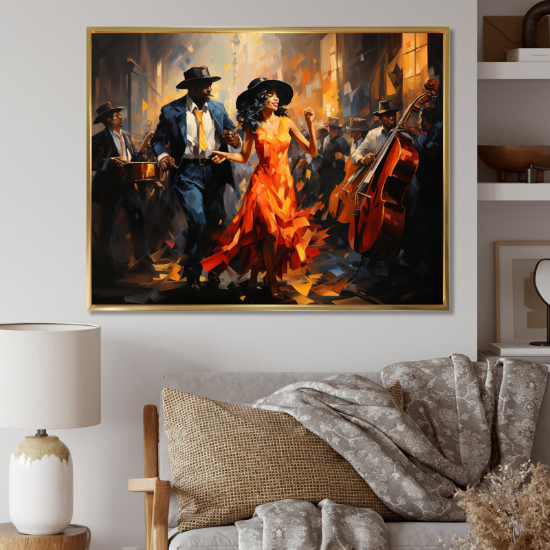 Art africain-américain, Spirit II - Art africain sur toile, art mural, H 34 po x l 44 po x P 1,5 po, Cadre flottant doré