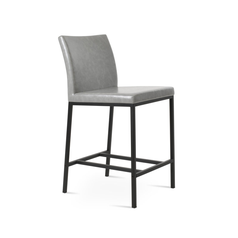 Tabouret Aria, Tabouret de bar (siège d'une hauteur de 29 po), Noir, Tissu cognac