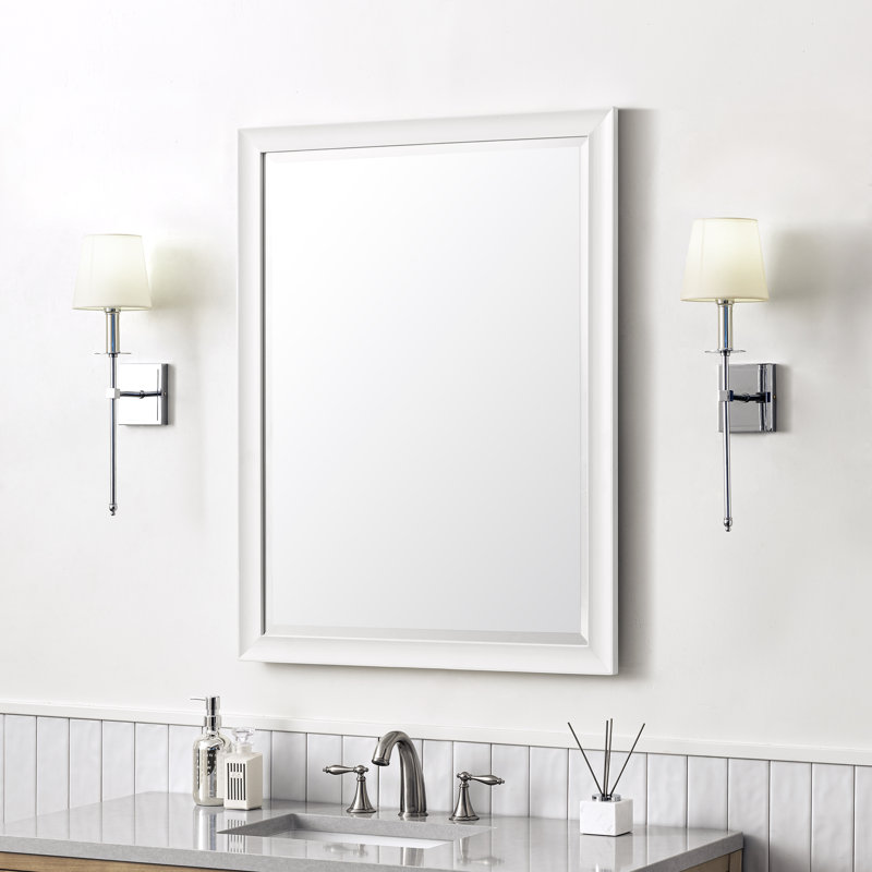Glenbrooke Solid Wood Wall Mirror, Bright White, 40" x 30"