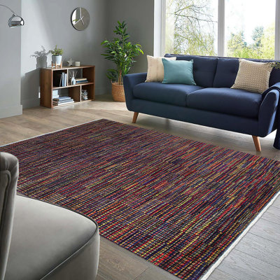 Tapis géométrique noir en laine noué à la main 5 pi 10 po x 9 pi 1 po Parms