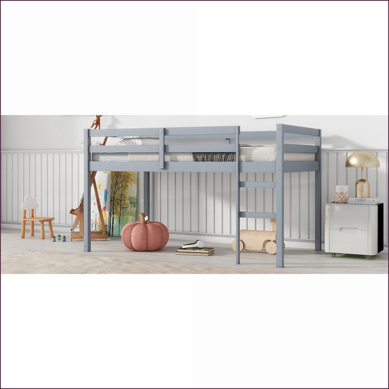 Lit mezzanine simple en bois d'hévéa avec lattes renforcées, aucun sommier nécessaire, gris pour la deuxième chambre
