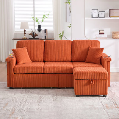 76.39" Reversible L-Shaped Sectional Sofa with Pull-Out Storage, Ottoman & Pillows with USB Charging,Cup Holder for Living Room
