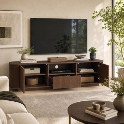 70-inch Modern TV Stand for TVs up to 80 inches for Living Room, Media Entertainment Center with Ample Storage  Cured Corners