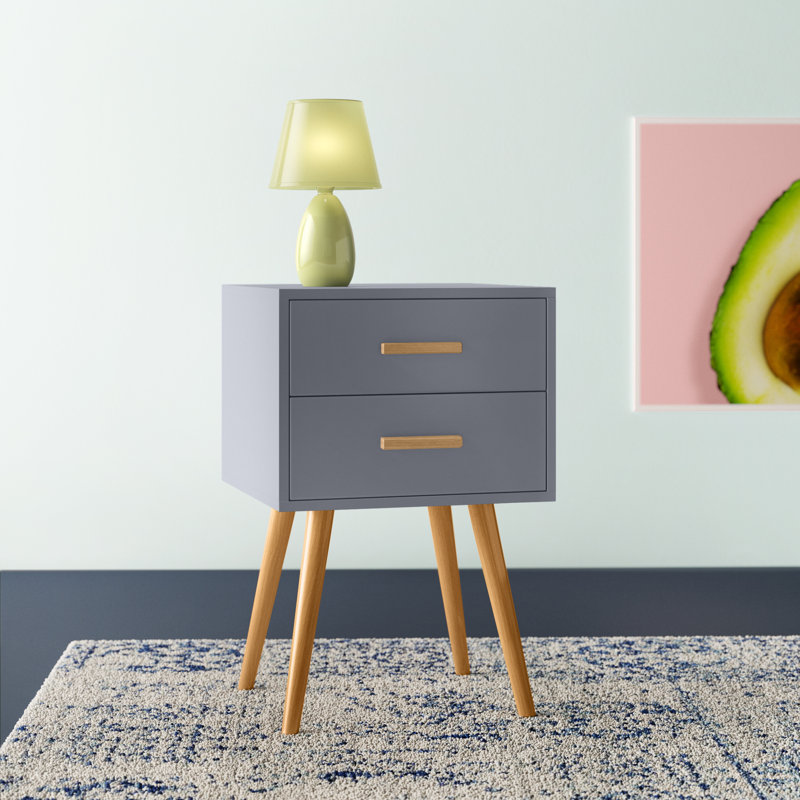 Aarush 40cm W Solid + Manufactured Wood Bedside Table, Grey