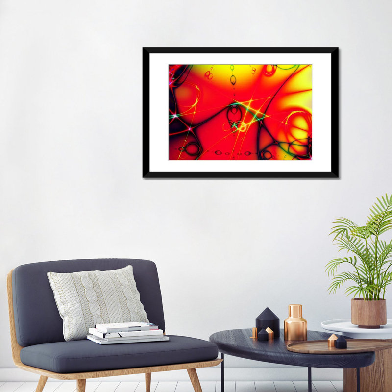 "Digital Fire Ball", impression sur toile, H 16 po x l 24 po x P 1 po, Papier d'art encadré noir, Blanc