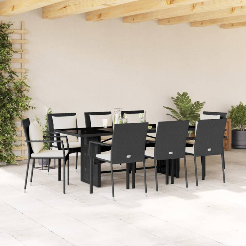  Garden Dining Set Black, Cream White