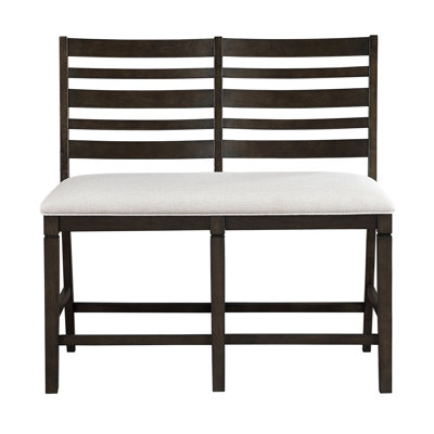 Classic Dark Counter Height Dining Bench With Textured Beige Upholstered Seat, Wooden , 250Lbs Weight Capacity, 25.5" Seat Finish, 100% 42.5" Overall Size