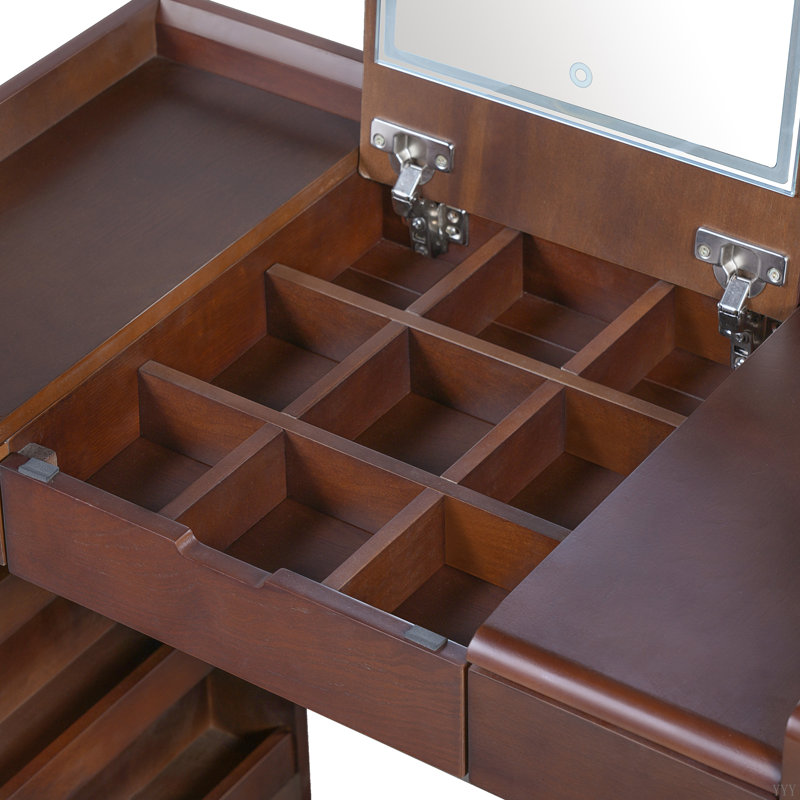 Meuble-lavabo 3 en 1 avec miroir rabattable, éclairage DEL, longueur réglable et grands tiroirs - Coiffeuse multifonctionnelle élégante pour la maison