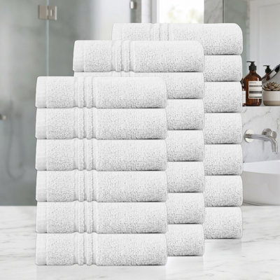 Ensemble de serviettes de salle de bain 100% coton 100% coton zéro torsion Robbs Home Weavers Robbin, 13 po x 13 po (20) (20 serviettes de toilette), blanc