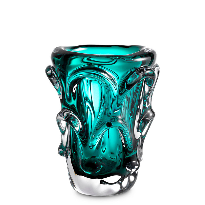 Aila Handmade Glass Table Vase, 9.06" H x 7.48" W x 7.48" D, Blue