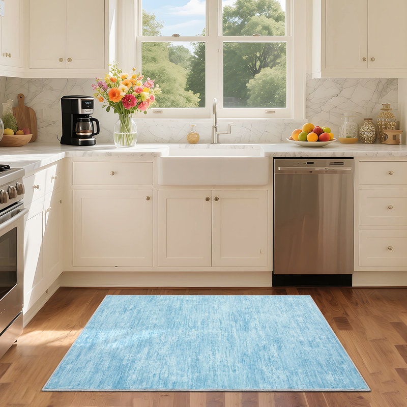 Washable Solid Color Textured Thin Indoor Rug, Low Pile Area Rug with Soft Surface, Non Slip Backing, Easy Clean Design for Living Room, Bedroom, Dorm, Home Office