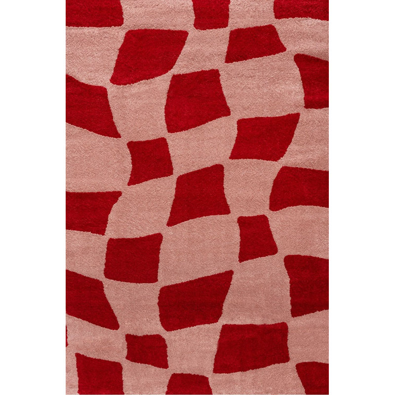 Joli Chequered Area Rug Soft Dense Pile for Living Rooms and Bedrooms, Rectangle 160 x 230 cm, Red/Pink