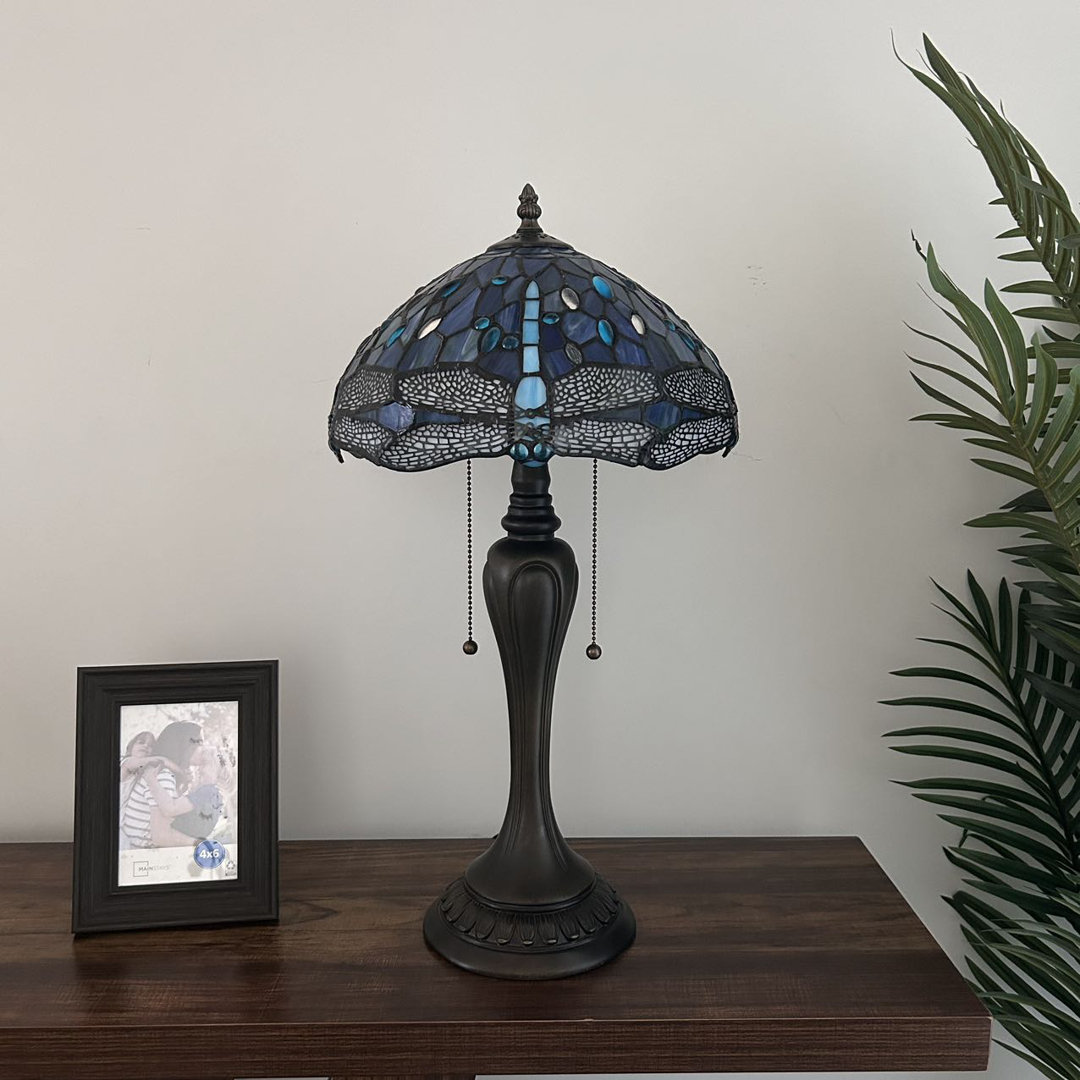 Gleb Tiffany Table Lamp Stained Glass Dragonfly LED Bulbs Included 12'W*12"D*22"H Bloomsbury Market Shade 