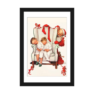 Père Noël regardant deux enfants endormis par Norman Rockwell - reproduction