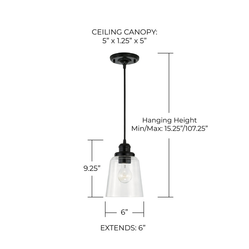 Luminaire suspendu 1 lumière à une cloche, Noir mat