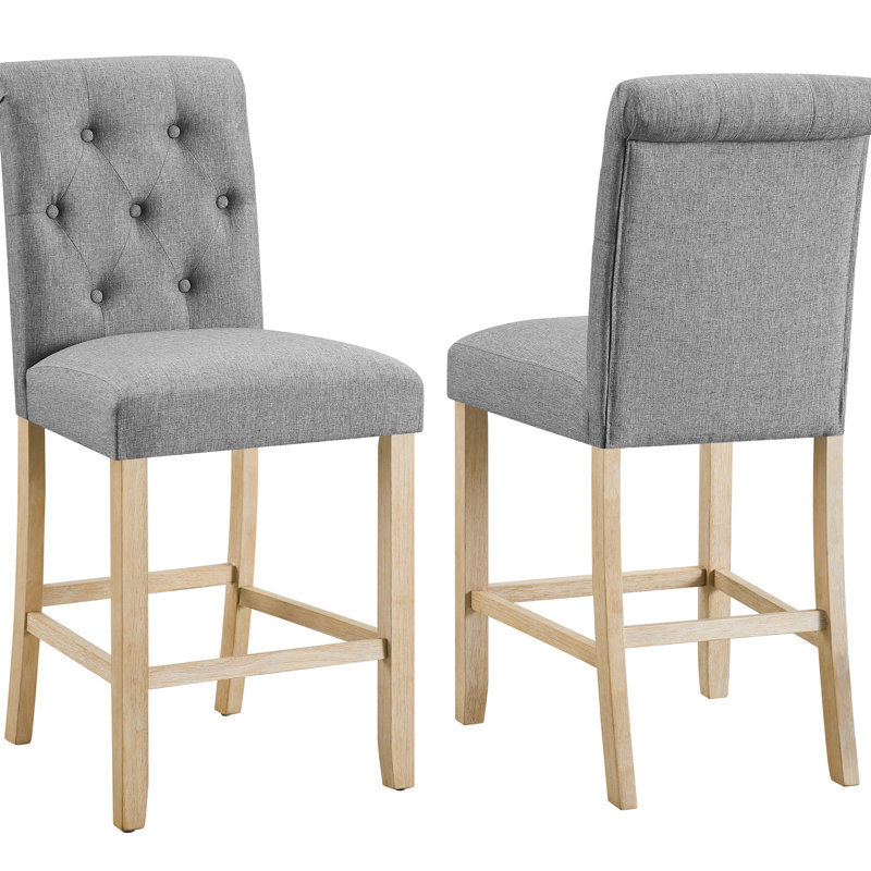 2 tabourets à hauteur de comptoir en gris - dossier à boutons et siège rembourré éblouissant en bois massif pour la cuisine, de 2 tabourets, pour le dossier
