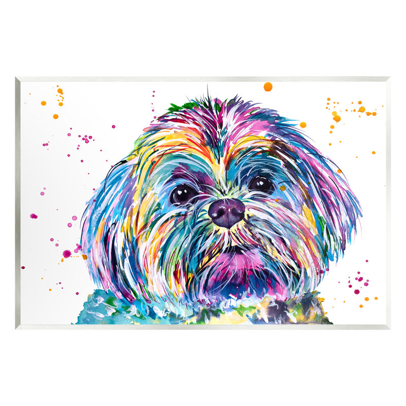 «Bold Rainbow Shih Tzu Dog Portrait Floater», art mural par Jen Seeley, H 10 po x l 15 po x P 0,5 po, Bois